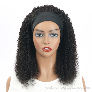 Headband human hair wigs for black women,peruvian kinky curly hair headband wig,curly women ponytail headband wigs human hair